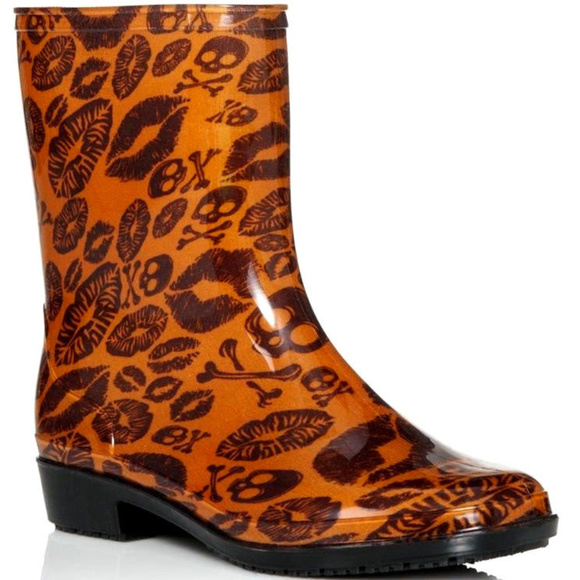 KISS OF DEATH CROP Bootie RAINBOOTS Lip Skull Bone - Picture 7 of 8